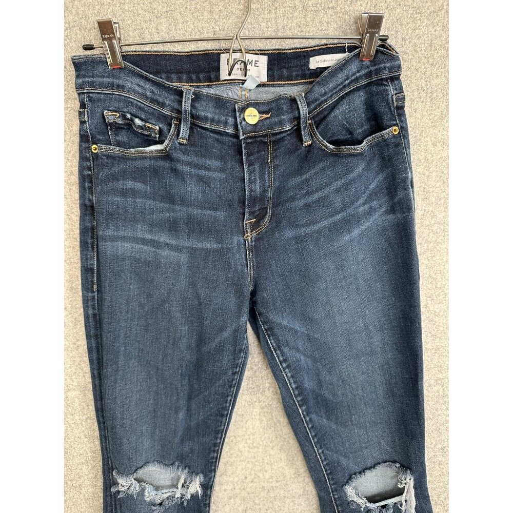 Frame Le Skinny De Jeanne Jeans Blue Medium Wash 29 Wooster Frayed Distressed - Picture 4 of 16